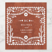 Papel Picado Boda Mexican Terracotta Brown Wedding Wijn Etiket (Enkel label)