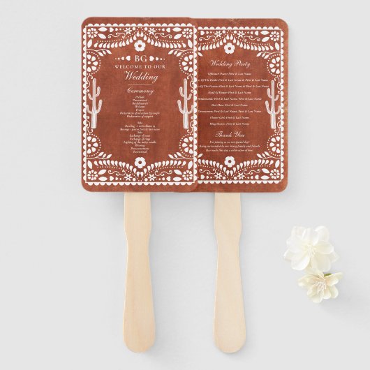 Papel Picado Boda Mexican Terracotta Wedding  Handwaaier (Voorkant en achterkant)