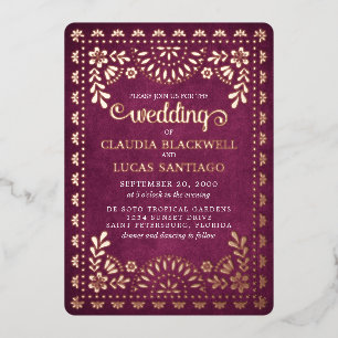 Papel Picado Bourgogne bruiloft Folie Uitnodiging
