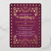 Papel Picado Bourgogne bruiloft Folie Uitnodiging (Voorkant)