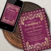 Papel Picado Bourgondië Huwelijksuitnodiging Kaart