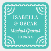 Papel Picado Bright Aqua Huwelijksgunst Sticker (Voorkant)