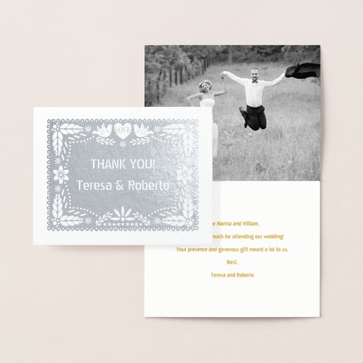Papel picado bruiloft Dank u foto zilver Folie Kaarten (Display)