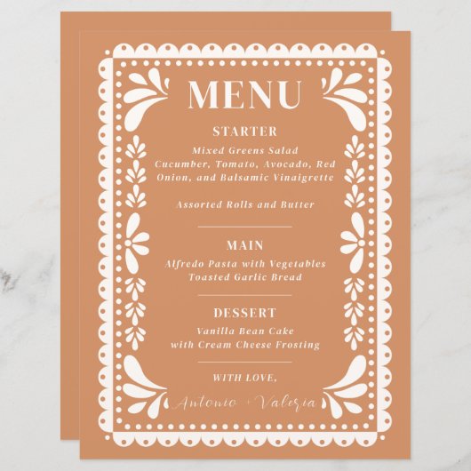 Papel Picado Bruiloft Menu Modern Mexicaans thema (Voorkant / Achterkant)