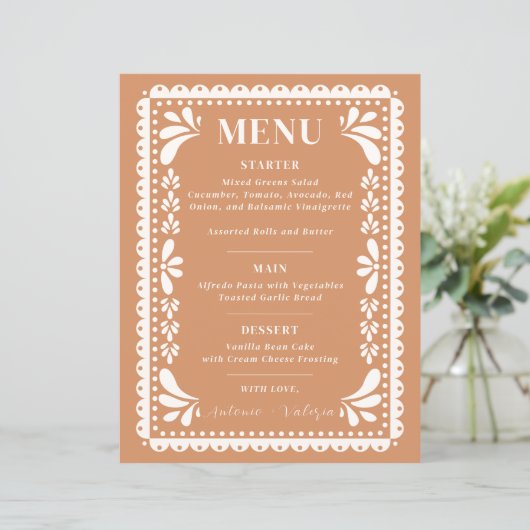 Papel Picado Bruiloft Menu Modern Mexicaans thema (Staand voorkant)