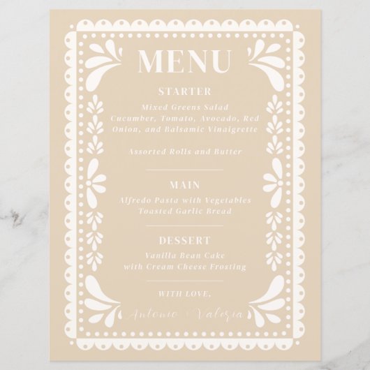 Papel Picado Bruiloft Menu Modern Mexicaans thema (Voorkant)