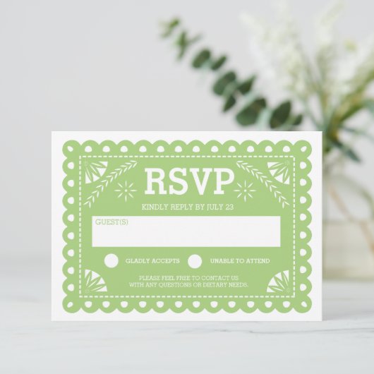 Papel Picado Bruiloft RSVP Groen (Staand voorkant)