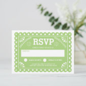 Papel Picado Bruiloft RSVP Groen Kaartje (Staand voorkant)
