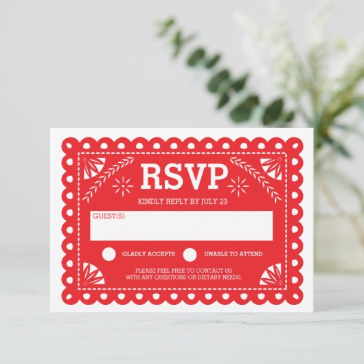 Papel Picado Bruiloft RSVP Rood (Staand voorkant)