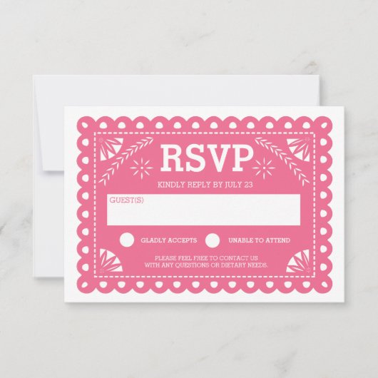 Papel Picado Bruiloft RSVP Roze (Voorkant)