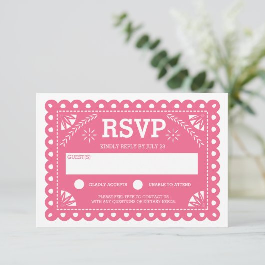 Papel Picado Bruiloft RSVP Roze (Staand voorkant)