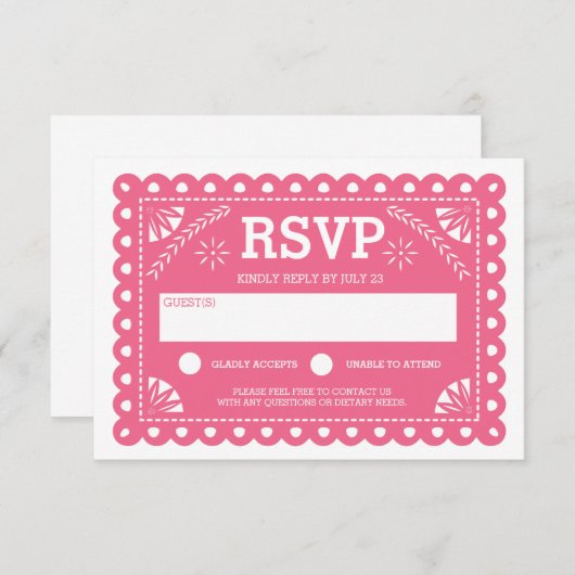 Papel Picado Bruiloft RSVP Roze (Voorkant / Achterkant)