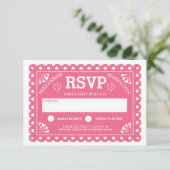 Papel Picado Bruiloft RSVP Roze Kaartje (Staand voorkant)