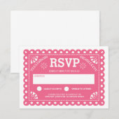 Papel Picado Bruiloft RSVP Roze Kaartje (Voorkant / Achterkant)