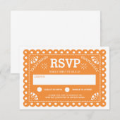 Papel Picado Bruiloft RSVP Sinaasappel Kaartje (Voorkant / Achterkant)