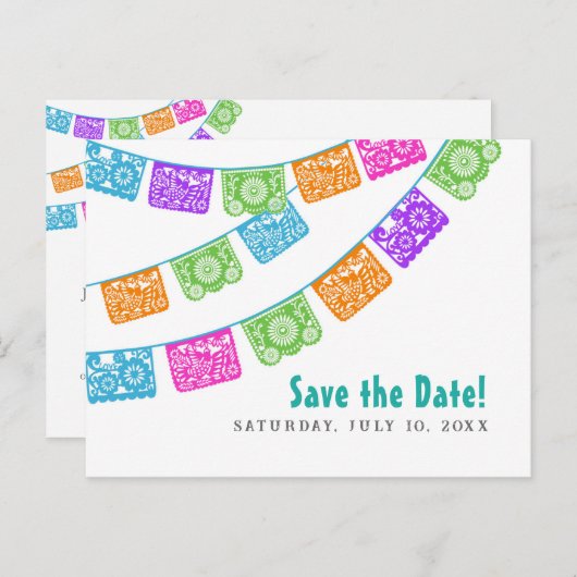 Papel Picado Bruiloft Save the Date briefkaart (Voorkant / Achterkant)