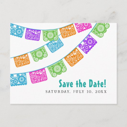 Papel Picado Bruiloft Save the Date briefkaart (Voorkant)