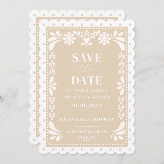 Papel Picado Bruiloft Save the Date Uitnodiging (Voorkant / Achterkant)