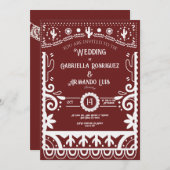 Papel Picado Burgundy & White Wedding Invitation Kaart (Voorkant / Achterkant)