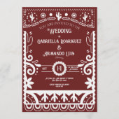 Papel Picado Burgundy & White Wedding Invitation Kaart (Voorkant)