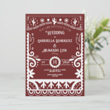 Papel Picado Burgundy & Witte Trouwuitnodiging