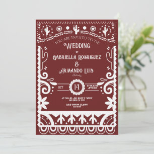 Papel Picado Burgundy & Witte Trouwuitnodiging Kaart