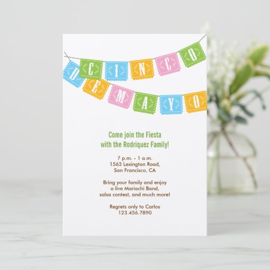 Papel Picado Cinco de Mayo Uitnodiging (Staand voorkant)