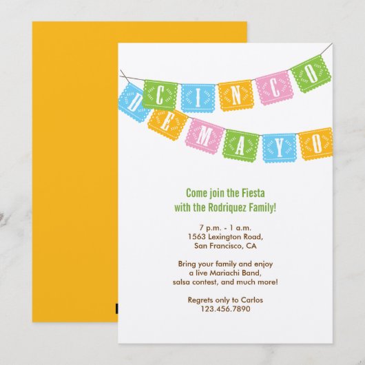 Papel Picado Cinco de Mayo Uitnodiging (Voorkant / Achterkant)