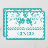 Papel Picado Cinco Five Table Number Aqua Fiesta Kaart (Voorkant / Achterkant)