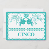 Papel Picado Cinco Five Table Number Aqua Fiesta Kaart (Achterkant)