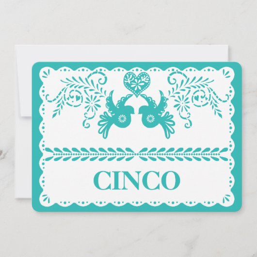 Papel Picado Cinco Five Table Number Aqua Fiesta Kaart (Voorkant)