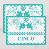 Papel Picado Cinco Vijf Tafelnummer Aqua Feestje (Voorkant / Achterkant)