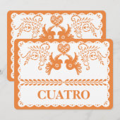 Papel Picado Cuatro Vier Tafelnummer Goud Fiesta (Voorkant / Achterkant)