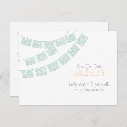 Papel Picado De datum opslaan Mint groen Aankondigingskaart (Voorkant / Achterkant)