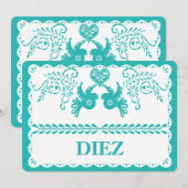 Papel Picado Diez Tien Tafelnummer Aqua Feest (Voorkant / Achterkant)