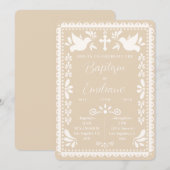 Papel Picado Doop Beige Mexicaanse feestuitnodigin Kaart (Voorkant / Achterkant)