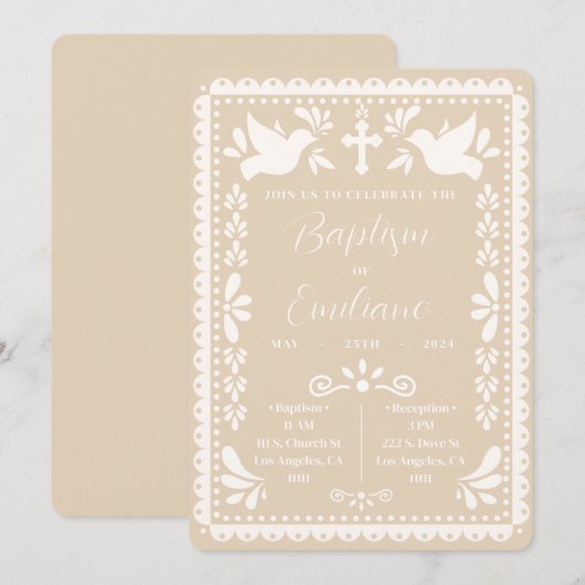 Papel Picado Doop Beige Mexicaanse feestuitnodigin Kaart (Voorkant / Achterkant)