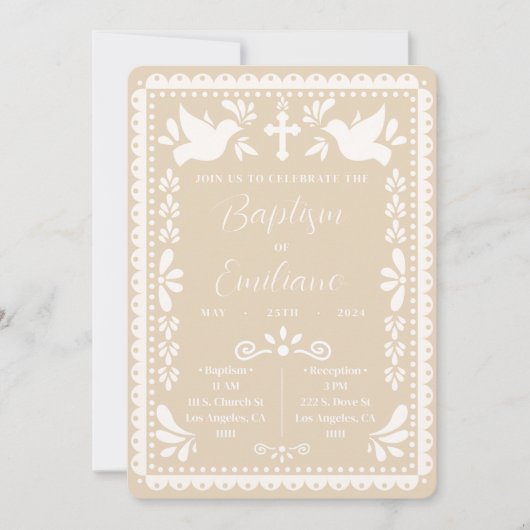 Papel Picado Doop Beige Mexicaanse feestuitnodigin Kaart (Voorkant)