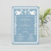 Papel Picado Doop Uitnodiging Blauw Mexicaans Fees (Staand voorkant)