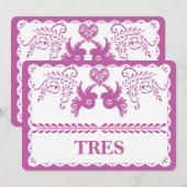 Papel Picado Drie Tafelnummer Goud Feest (Voorkant / Achterkant)
