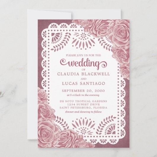 Papel Picado Dusty Rozen bruiloft Kaart (Voorkant)