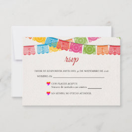 Papel Picado Elegant Colorful Boda Spanish Wedding RSVP Kaartje