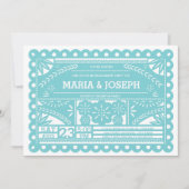 Papel Picado Engagement Party Invite - Blue Kaart (Voorkant)