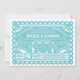 Papel Picado Engagement Party Invite - Blue Kaart