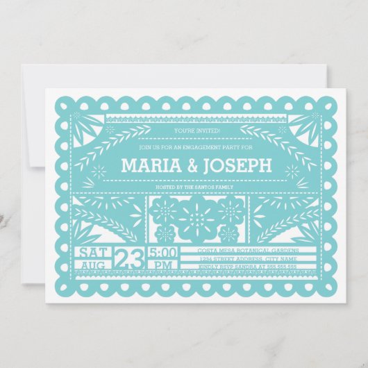 Papel Picado Engagement Party Invite - Blue Kaart (Voorkant)