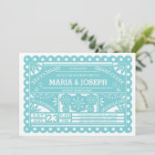 Papel Picado Engagement Party Invite - Blue Kaart (Staand voorkant)