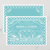 Papel Picado Engagement Party Invite - Blue Kaart (Voorkant / Achterkant)