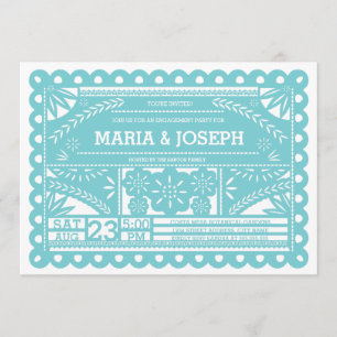 Papel Picado Engagement Party Invite - Blue Kaart