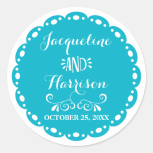 Papel Picado Envelop Seal Yellow Fiesta Bruiloft Ronde Sticker