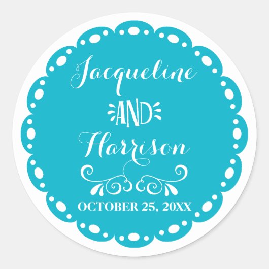 Papel Picado Envelop Seal Yellow Fiesta Bruiloft Ronde Sticker (Voorkant)